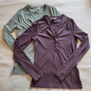 Athleta Bundle Long Sleeve Quarter Button Top x2 Small